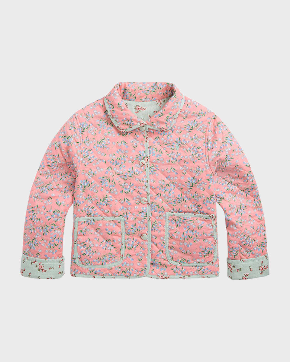 Girl's Reversible Quilted Cotton Linen Jacket, Size S-